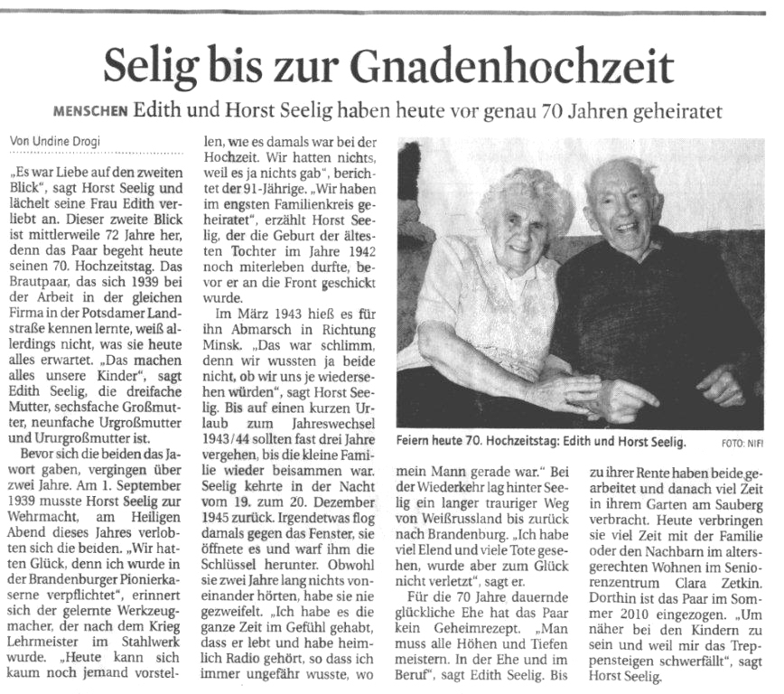 06.09.2011 Gnadenhochzeit Edith und Horst Seelig